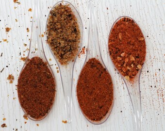 Choose Four Seasoning Mixes, herb and spices, spice mixes or dry rubs. Great gift ideas. Perfect for outdoor grilling.