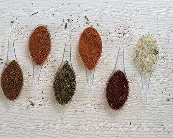 Choose Six Seasoning Mixes, herbs and spices , spice mixes or dry rubs. Great gift ideas. Perfect for outdoor grilling.