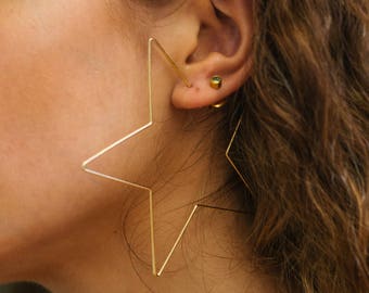 Gold Star Hoops, Large Gold Star Hoops, Star Earrings, Star Hoop Earrings, Gold Star Earrings, Gold Star Hoop Earrings, Hoop Earrings