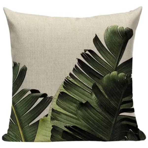 Banana leaf, tropical foliage,minimalist decor, island life square linen cushion pillow cover