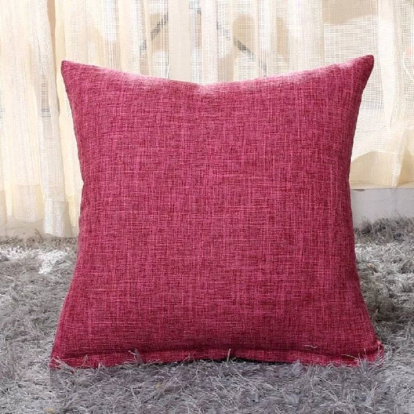 Dark Pink, Magenta, Solid color Square, Linen, Cushion Cover, Throw Pillow Cover