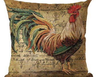 Barnyard Roosters Flowers Red Throw Pillow Cover w Optional Insert by Roostery 