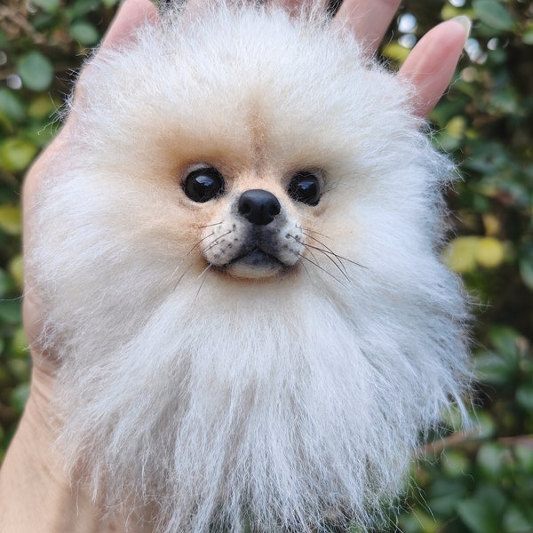 Handmade Pomeranian Dog Needle Felted /bag charm /Pet Memorial/Realistic Head Figure charm/keychain/Hanging Decoration/Pet lover Gift