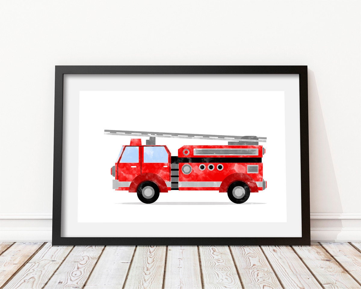 Firetruck wall art Fire engine print Fire truck print Etsy