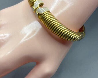 Rare Vintage Emanuel Ungaro Paris Gold Tubogas Butterfly Enamel Bangle Bracelet 1980s