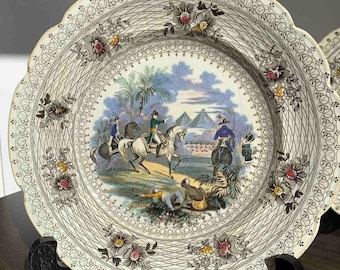 Plato de porcelana antiguo y raro: «La campaña egipcia de Napoleón Bonaparte», 1840