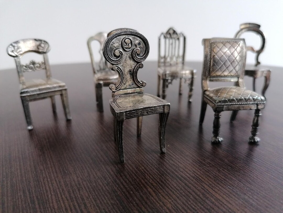 Set of 6 Miniature Pewter Chairs Etsy