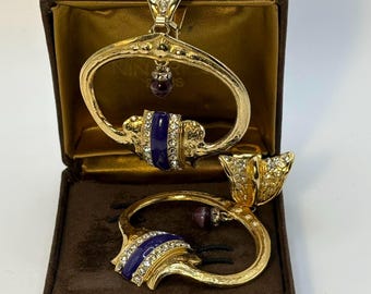 Bozart Milano, Hecho en Italia, Pendientes Vintage, Diseñador Italiano, Pendientes de Clip, Esmalte Azul, Llamador de Puerta Dorado, Joyería Llamativa