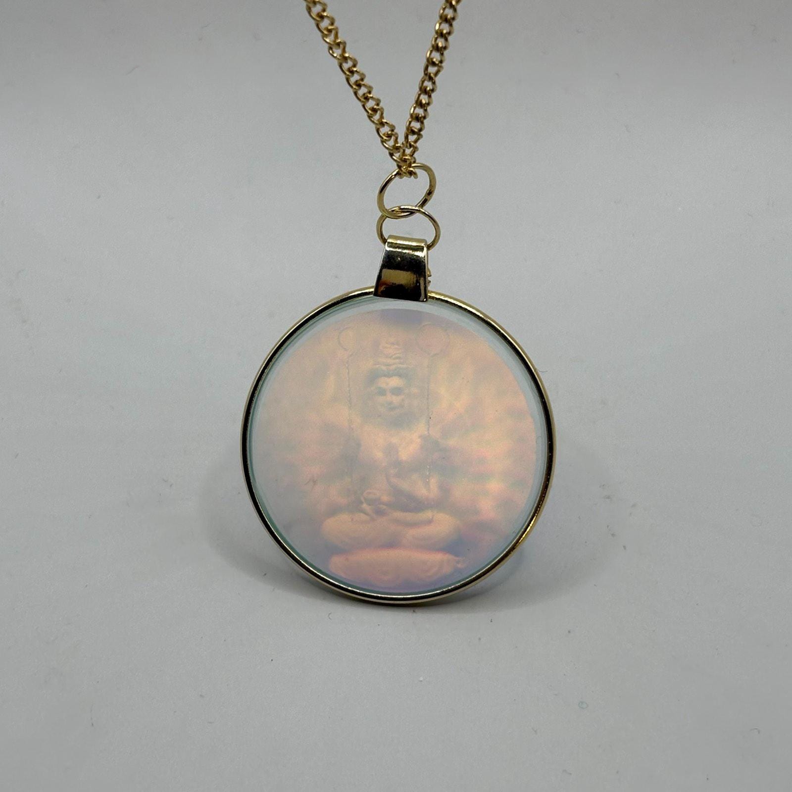 Collier Vintage Pendentif Grand Disque Laiton Martelé Doré - Style Ethnique, Artistique