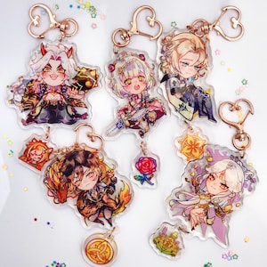 Puede incluir: Conjunto de seis amuletos de personajes de anime coloridos con cadenas doradas. Cada amuleto presenta un personaje diferente con detalles y poses únicos. Los amuletos son perfectos para agregar un toque de personalidad a bolsos, mochilas o llaveros.