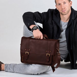Porte-documents en cuir personnalisé pour homme Sac pour ordinateur portable en cuir Sac messager en cuir pour homme