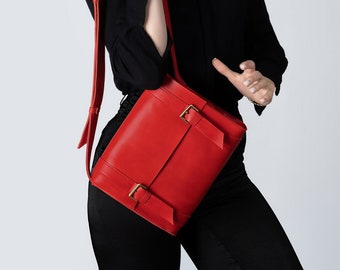 Rote Leder Umhängetasche für Frauen Leder Crossbody Rote Messenger Tasche Leder Geldbörse Tasche