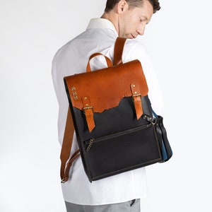 Leather Laptop Bag Men Leather Backpack Leather Briefcase Business backpack Laptop Leather Rucksack Distressed bag image 2