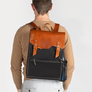 Leather Laptop Bag Men Leather Backpack Leather Briefcase Business backpack Laptop Leather Rucksack Distressed bag image 1