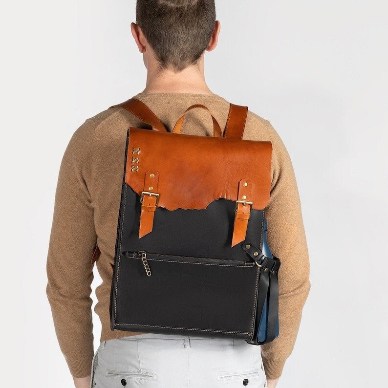 Leather Laptop Bag Men Leather Backpack Leather Briefcase Business backpack Laptop Leather Rucksack Distressed bag image 1