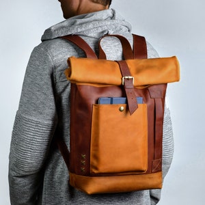 Leather Rolltop backpack Personalized Roll Top Backpack Men Women Rucksack Travel Backpack Laptop Leather Backpack