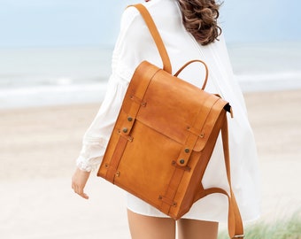 Vintage Leather Backpack Handmade Women Bag Personalized Gift Leather Unisex Rucksack Laptop Bag Men