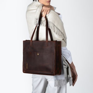 Sac fourre-tout en cuir pour ordinateur portable Sac cabas en cuir fait main en cuir Sac fourre-tout personnalisé