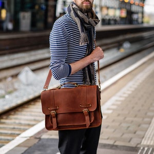 Sac messager en cuir pour homme Sac universitaire pour homme Sac à bandoulière en cuir pour homme Sac à dos porte-documents pour homme
