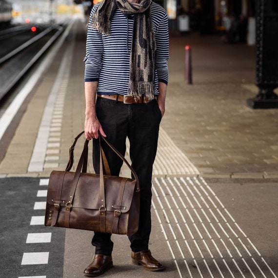 personalized leather weekender bag