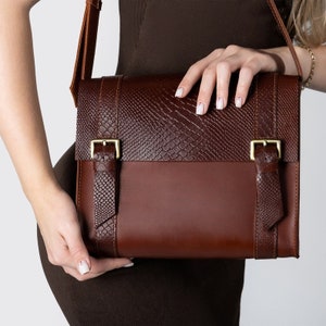 Cartable en cuir pour femme, sac messager en reptile, sac à bandoulière en cuir, sac à bandoulière de style classique, cadeaux personnalisés pour elle