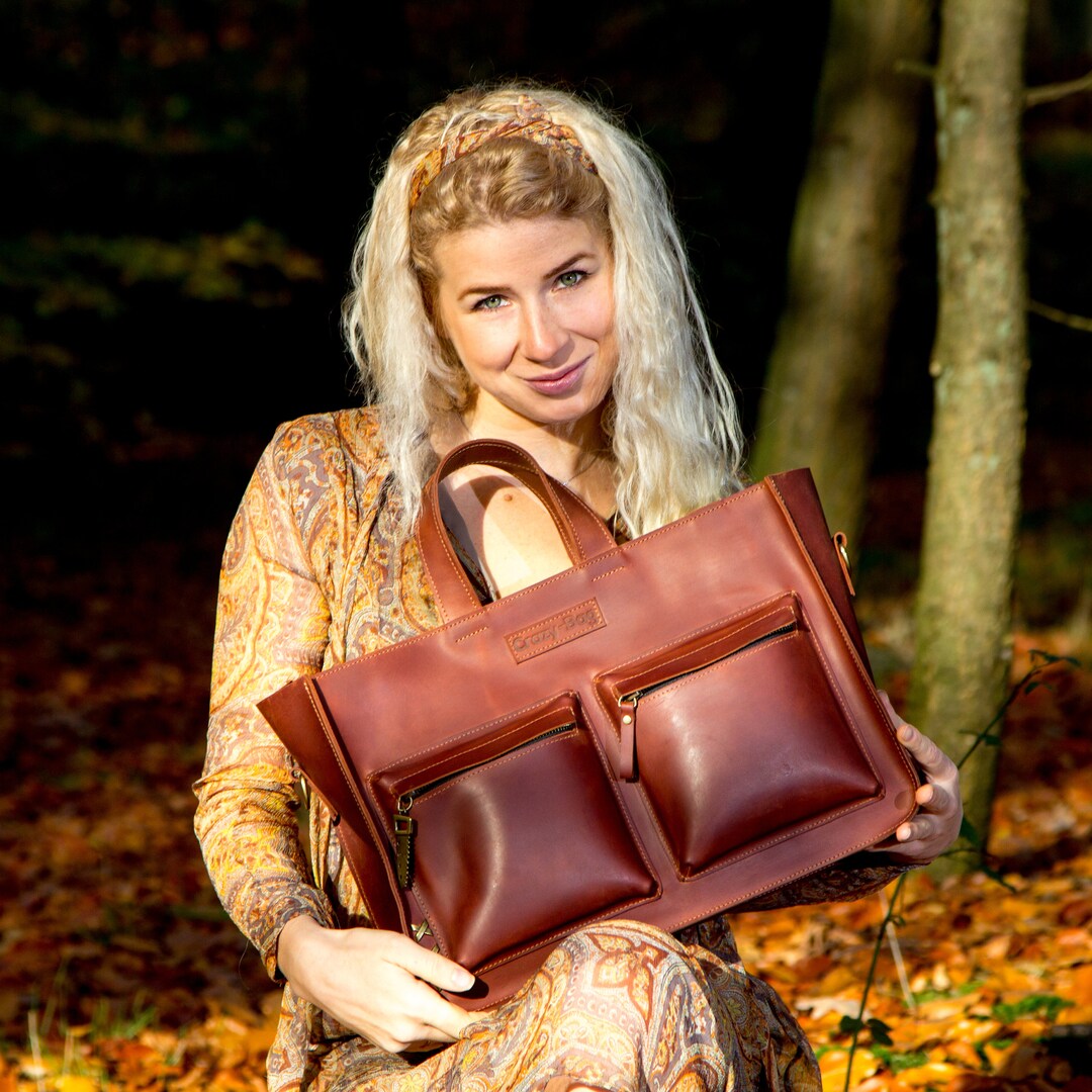 Stylish Leather Briefcase for Women, Laptop Study Bag, Messenger Bag