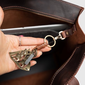hidden key loop in leather womens bag