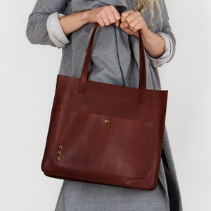 Brown Leather Tote Bag, Personalized Leather Bag, Crossbody Bag, Laptop Tote Bag