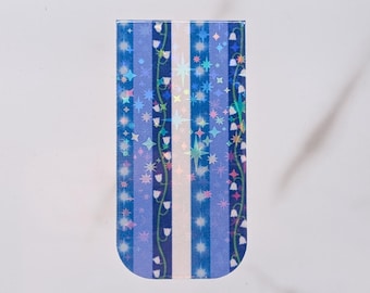 Sparkly Holographic Lily of the Valley Magnetic Bookmark – Blue Striped Floral Book Accessory