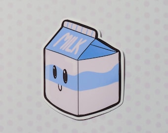 Pegatina de cartón de leche kawaii: vinilo brillante, impermeable, de 7,6 cm