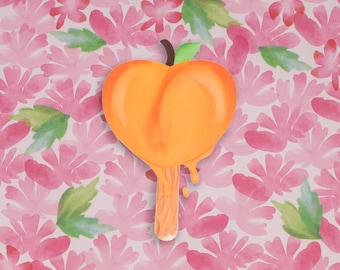 Calcomanía de helado de durazno de 3 pulgadas, vinilo brillante e impermeable, calcomanía de fruta