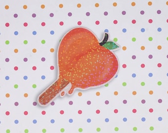 Pegatina de paleta de melocotón de 3 pulgadas con laminado holográfico disperso