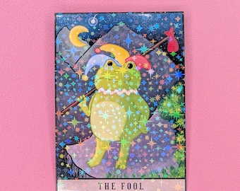Pegatina holográfica de la carta del tarot "La Rana del Loco" de 7,6 cm (3 pulgadas)