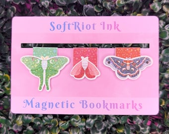 Marcapáginas holográficos magnéticos de polilla: Luna, Polilla rosa, Cecropia (juego de 3)