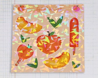 Hoja de pegatinas de color melocotón de 4,5 x 4,5 con laminado holográfico destrozado para planificadores y diarios.