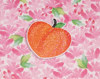 Pegatina de melocotón de 3 pulgadas con laminado holográfico disperso