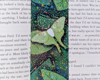 Marcapáginas holográfico de polilla Luna - Doble cara con borla opcional