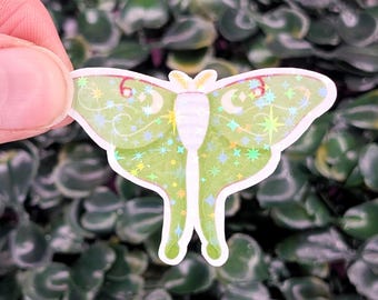Pegatina holográfica de la polilla Luna – Vinilo adhesivo verde estrellado