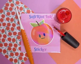 Pegatina holográfica Kawaii naranja de 7,6 cm (3 pulgadas) de vinilo impermeable.