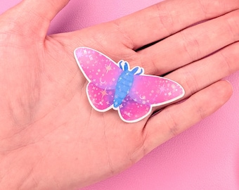 Pegatina de polilla pastel de 2 pulgadas, polilla rosa y azul coqueta