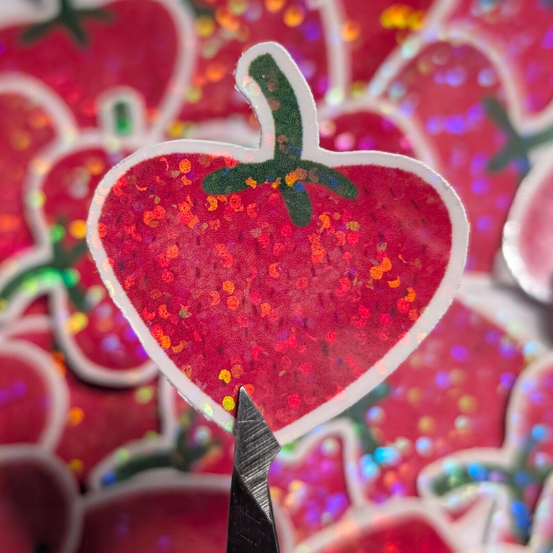 Holographic Strawberry Heart Sticker – Glitter Vinyl Decal - Etsy