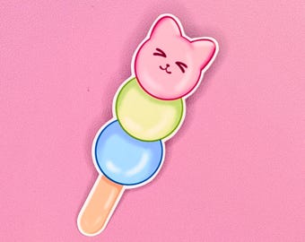 Pegatina Kawaii de gato Dango, calcomanía de vinilo Pastel Mochi, decoración para botellas de agua y portátiles.