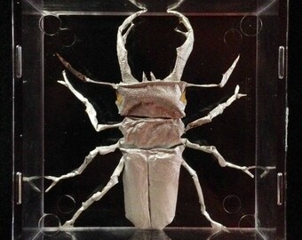 Stag Beetle handmade miniature desktop foil sculpture