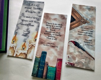 Picture of Dorian Gray quote, bookmark set of 3, birthday gift for gothic horror lover, Victoriana, gift for bookworm, Oscar Wilde,
