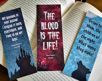 Dracula bookmarks set of 3, Count Dracula quotes, Bram Stoker, gothic gift, Halloween gift for horror fan, vampire lover gift for bookworm,