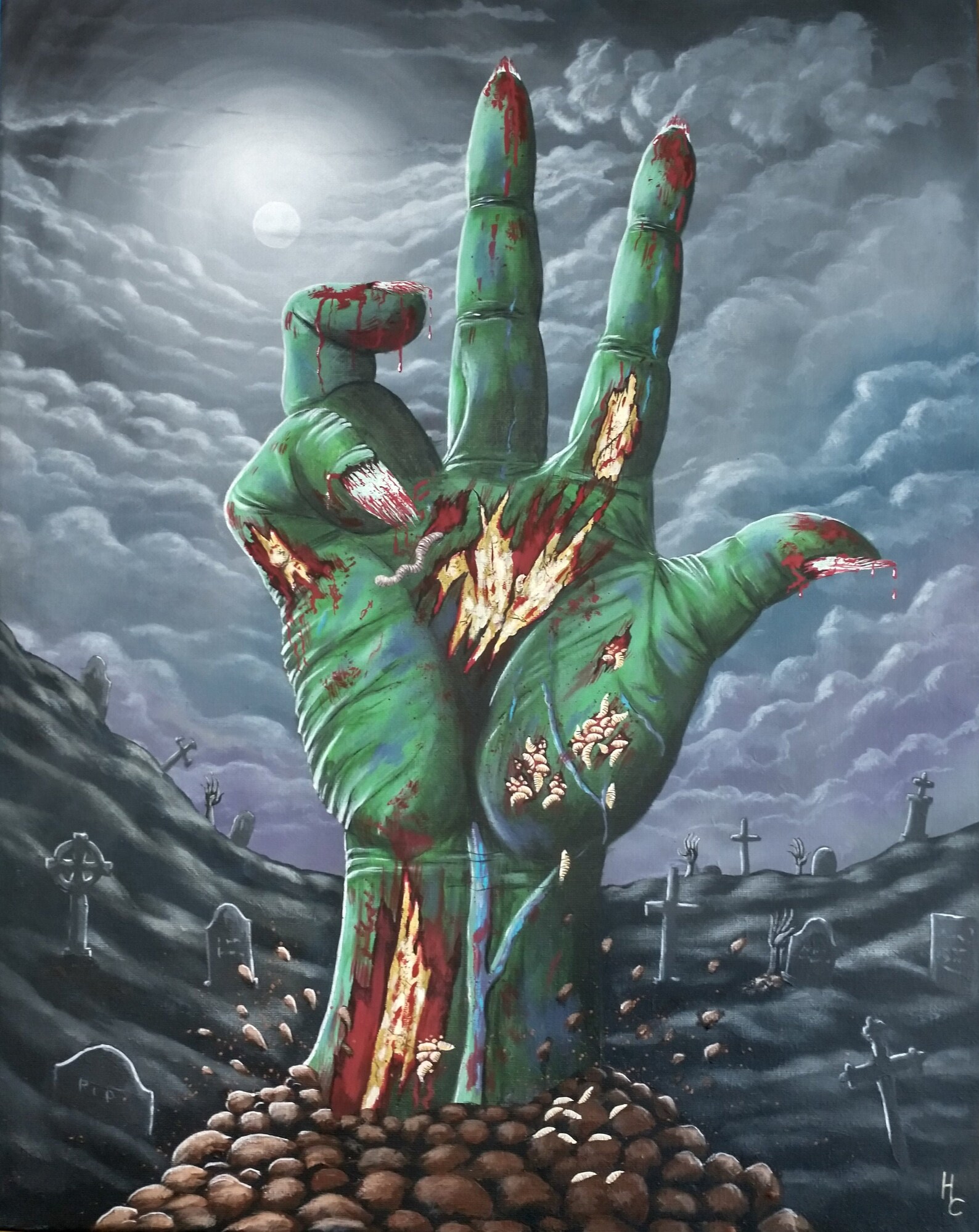Zombie Hand Painting Original Acrylic Horror Art on Canvas Etsy
