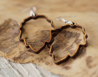 Wood Earrings Teak Leaf handmade from recycled, lasered wood