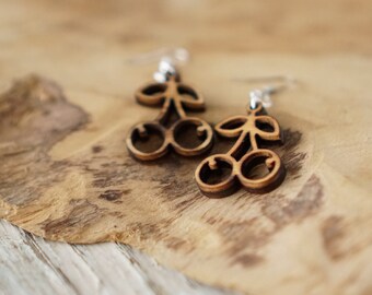 Wood Earrings Cherry handmade from recycled, lasered wood