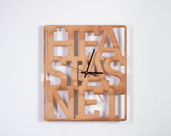 Typographic wall clock HEASTAS NET made of wood