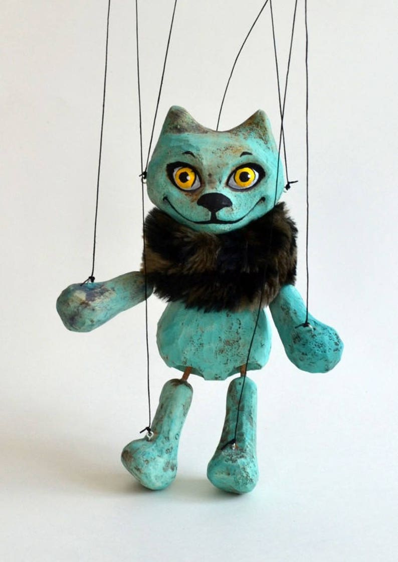 Turquoise Cat Handmade Clay Puppet 7. Animal Etsy